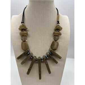 C Est 1946 Chunky statment bib acrylic necklace green earthy artsy bohemian